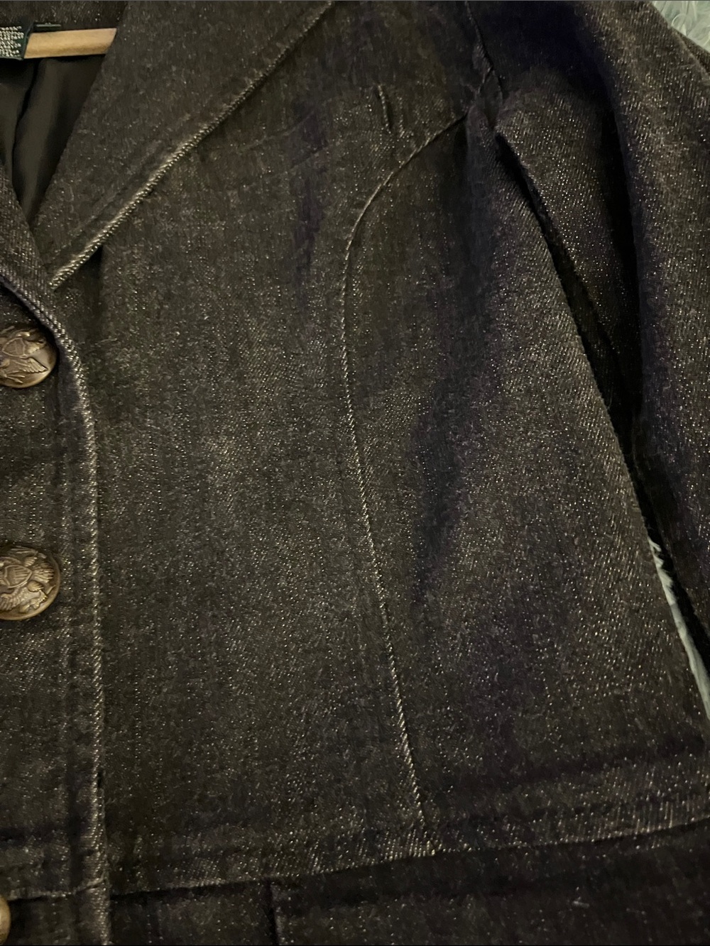 LAUREN by RALPH LAUREN BLACK DENIM W VELVET COLAR STUNNING TAILORED COAT NEW M - Picture 8 of 16